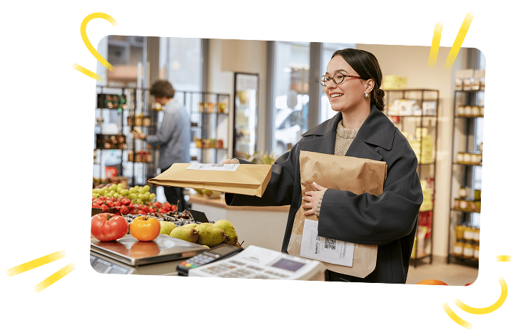 Woman with packages in a New York shop